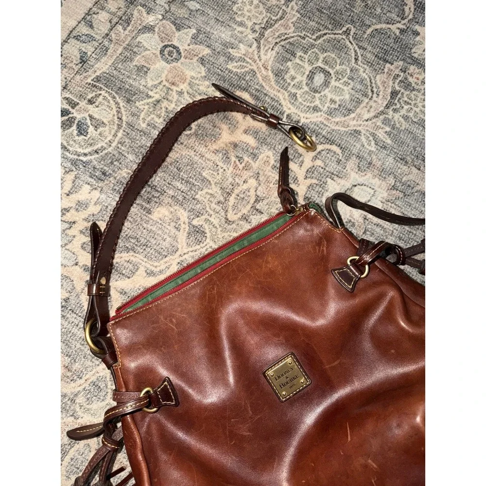 Dooney & Bourke Medium Florentine Vachetta Leather Zip Hobo Bag - Chestnut Brown